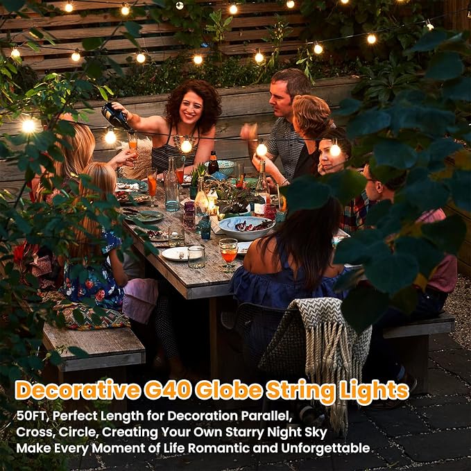 Bosceos 50FT Outdoor G40 LED Globe String Lights Dimmable Waterproof - Image 6