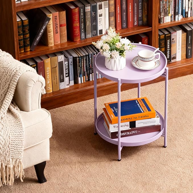 HollyHOME 2-Tier Round Side Table, Outdoor Small Folding Accent Stand - Image 7