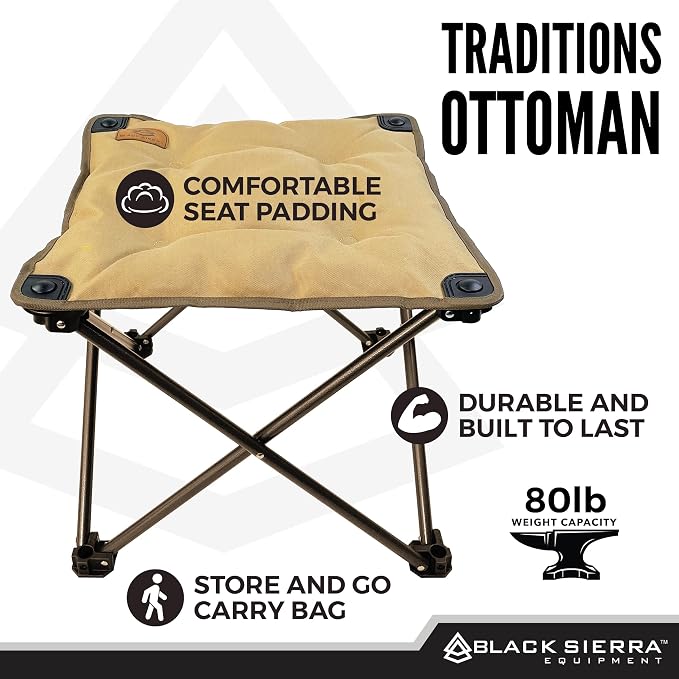 Black Sierra Traditions Camping Foot Stool, Folding Camp Ottoman, Lightweight - Image 4