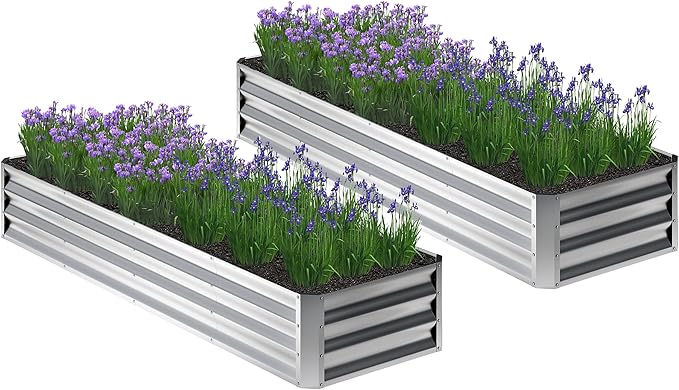2PCS 8x2x1FT Galvanized Raised Garden Bed, Planter Raised Beds-Metal Garden Box by Home