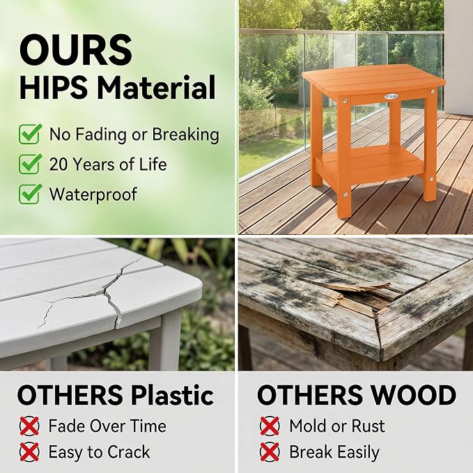Y&M Outdoor Side Table, HIPS Adirondack Small Double Layer Table, Waterproof - Image 7