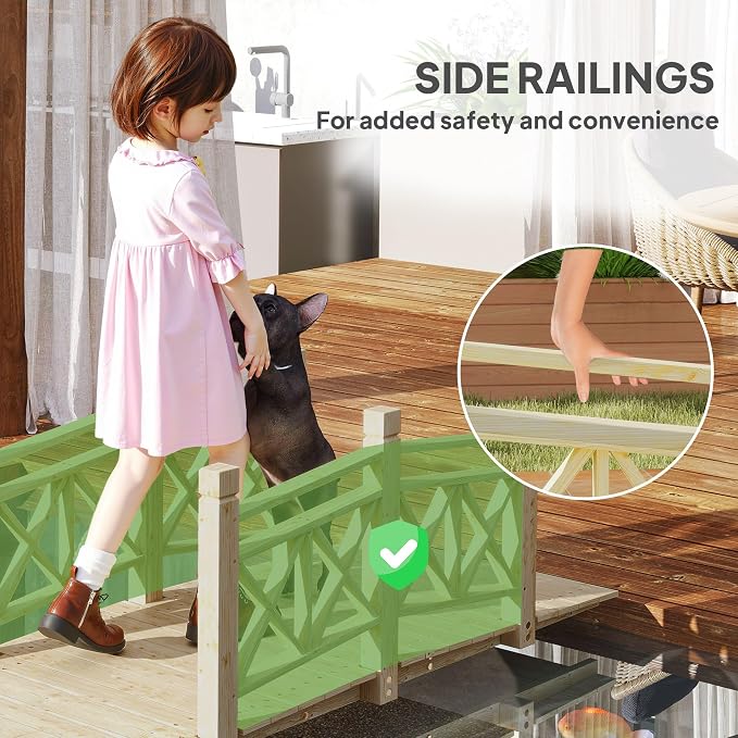 5FT Wooden Garden Bridge with Handrails, Decorative Landscape Footbridge - Image 3