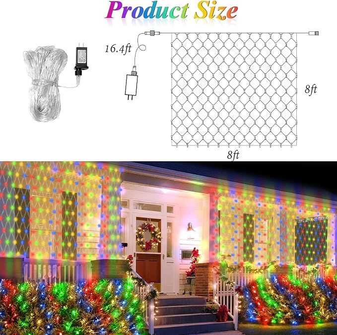 Lovelite 8ft x 8ft Net Lights, 180LED Gazebo Lights Outdoor 8 Modes Timer - Image 7