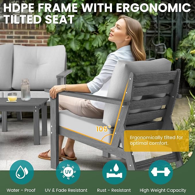 7-Piece HDPE Patio Furniture Set, Outdoor Sectional Sofa Set, All Weather - Image 5