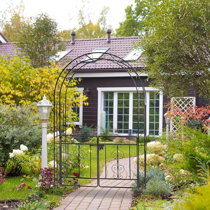 Garden Arbor with Gate, 7FT Metal Garden Arch - Image 2