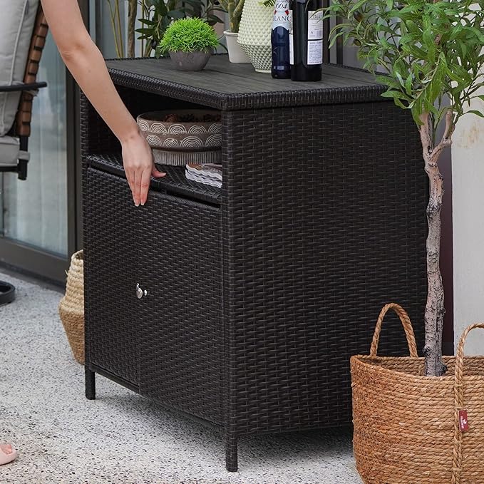 Grand patio Wicker Storage Cabinet Outdoor Waterproof Buffet Cabinet Patio Bar - Image 5