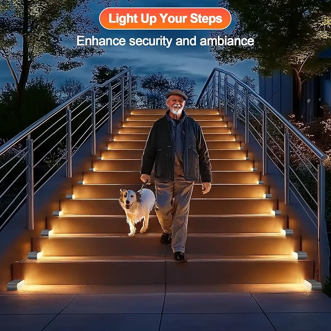 Solar Step Lights for Outside, 14 LED Warm White Light Solar Powered Lighting - Image 3