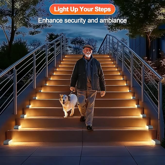Solar Step Lights for Outside, 14 LED Warm White Light Solar Powered Lighting - Image 3