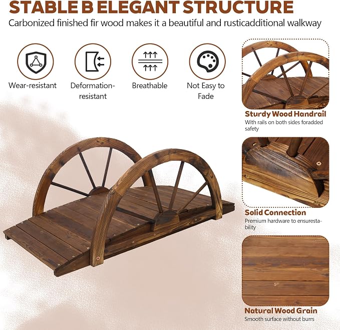 Wooden Garden Bridges for Outdoors 5ft, Garden Bridge for Backyard Yard Patio - Image 4