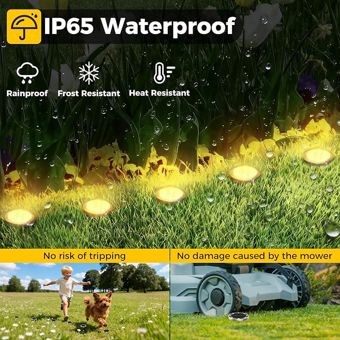 16 Pack Solar Ground Lights Outdoor, 8 LED Mini Flat Solar Disk Lights - Image 3