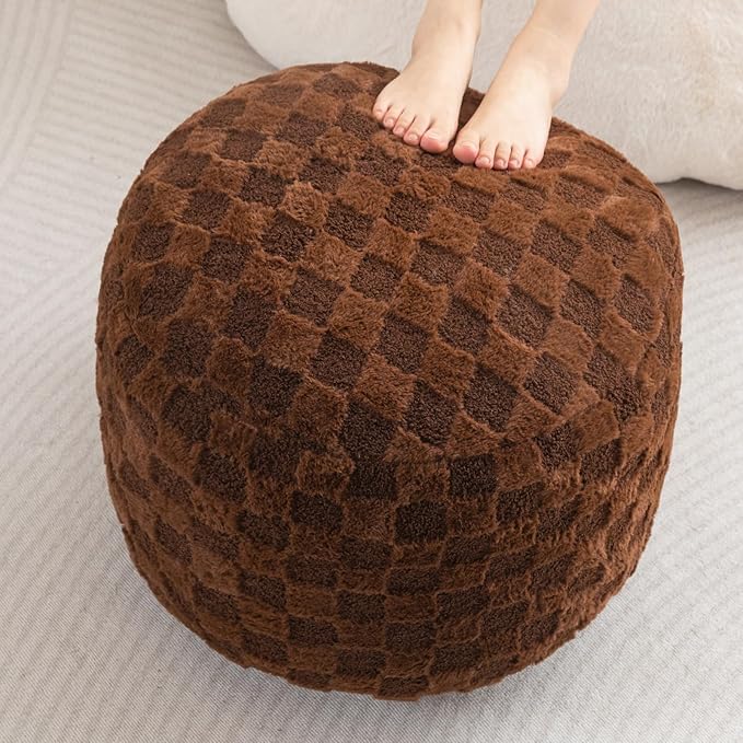 HIGOGOGO Round Stuffed Pouf Ottoman, Plaid Poufs by HIGOGOGO