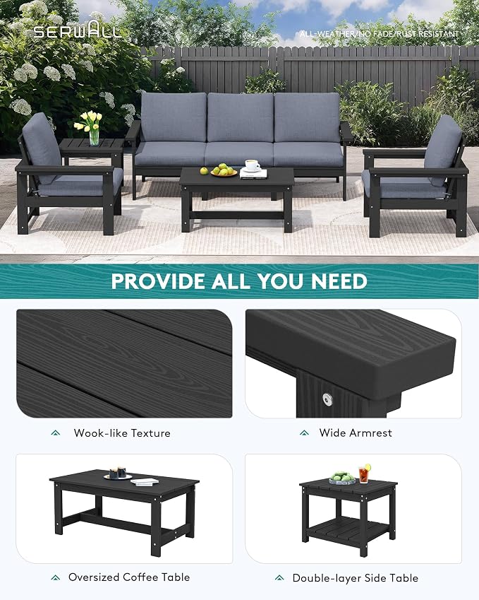 SERWALL HDPE Patio Furniture Set, 7-piece Outdoor Sectional Sofa Set, All - Image 7