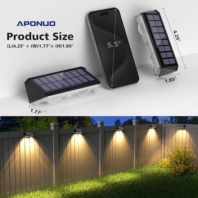 APONUO Solar Fence Lights Outdoor Waterproof, Fence Lights Solar Powered - Image 5