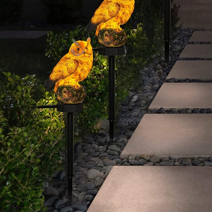 Dazzle Bright 2 Pack Owl Figure Solar LED Lights, Resin Garden Waterproof - Image 6