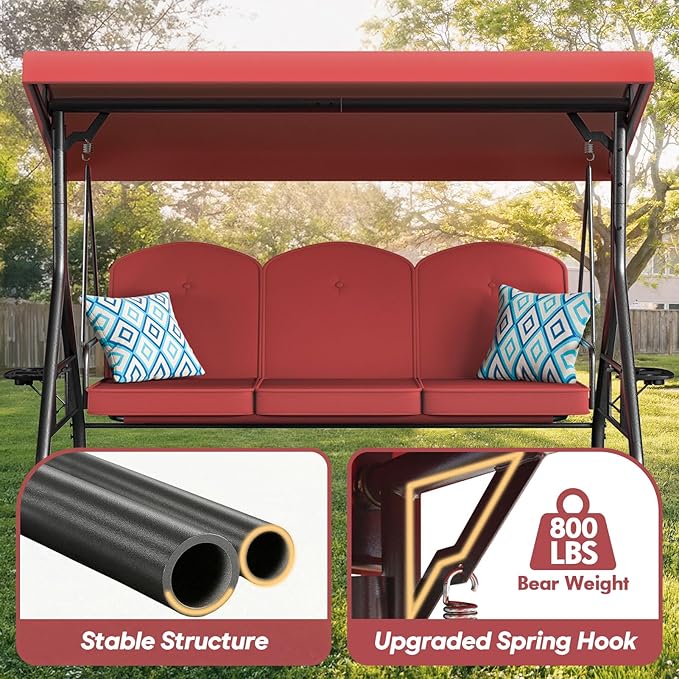 3 Seat Outdoor Porch Patio Swing - Image 3