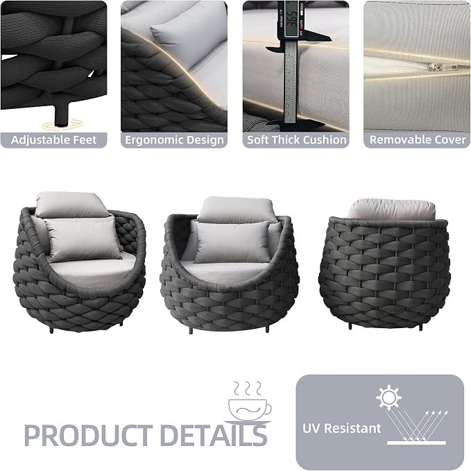 TWT Patio Sofa Set of 2 All-Weather Polyester Rope Balcony Furniture - Image 5