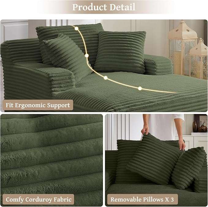 66" Chaise Lounge Chair Indoor, Oversized Boneless Couch Comfy Upholstered - Image 5
