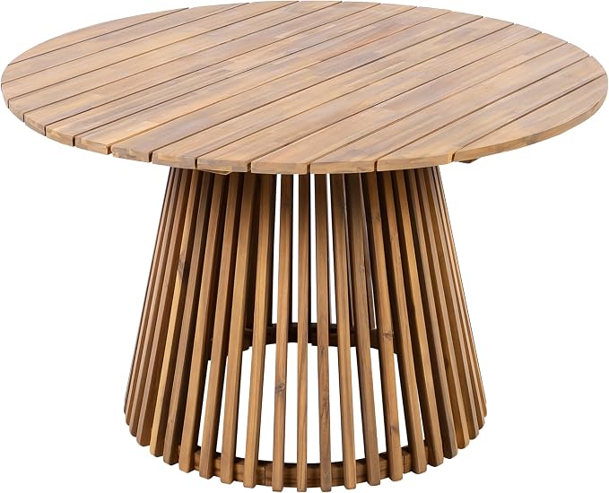 Merax Outdoor Dining Table 47.25" Round Extra-Large Acacia Wood Patio Dining - Image 8
