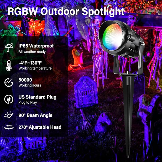 Christmas Spot Lights Outdoor Color Changing Landscape Spotlights, 12W RGBW LED - Image 2