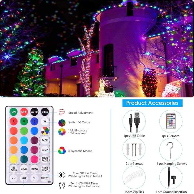 Solar Rope Lights Outdoor Waterproof, 49Ft 150 LED String Light Fairy Solar - Image 5