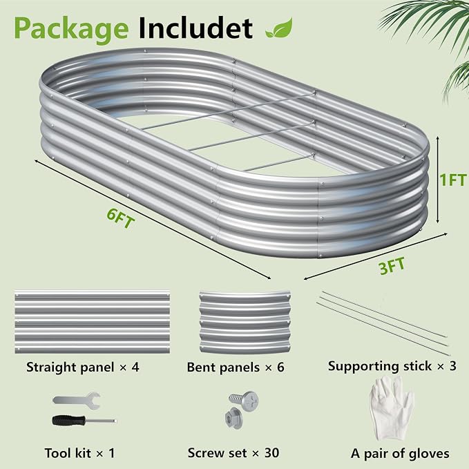2PCS 6x3x1ft Galvanized Metal Raised Garden Bed Kit, Outdoor Planter Box - Image 2