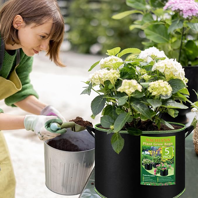 NACHLYNN 5-Pack 5 Gallon Grow Bags Heavy Duty Aeration Fabric Pots - Image 6