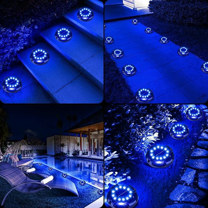 Solar Pathway Lights Outdoor 12 Packs, Bright Blue 16 LEDs Solar Ground Lights - Image 6