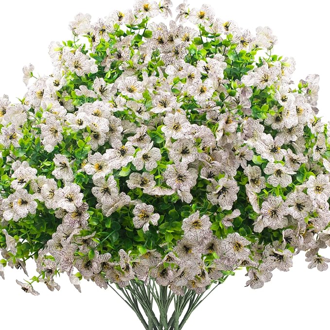 Artificial Fake Flowers for Outdoor Spring Decoration, 16 Bundles Faux Silk by Grunyia