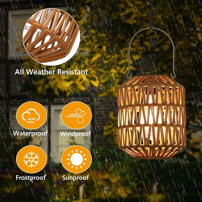 Rattan Solar Lights, 4 Pack Solar Lanterns Outdoor Waterproof, Outdoor Lights - Image 3