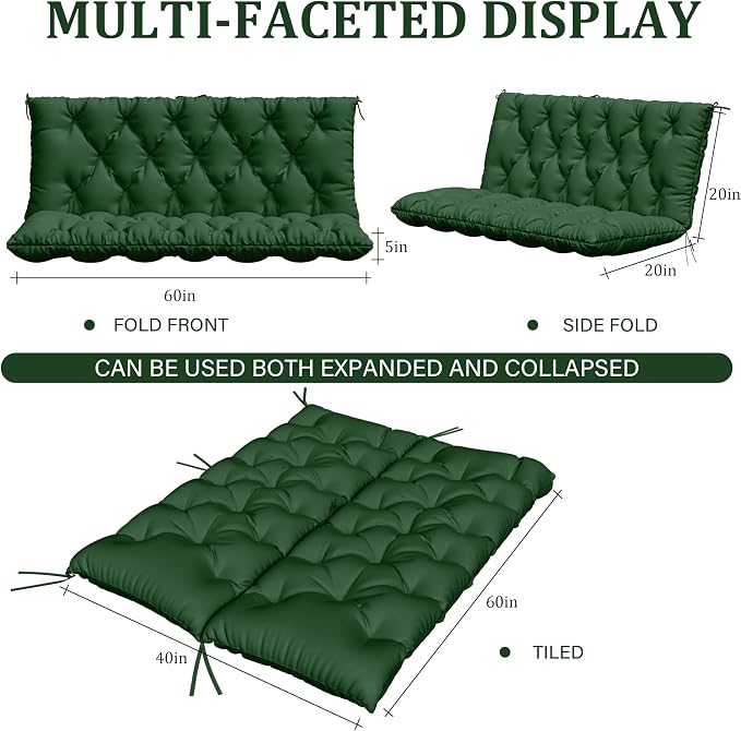 Porch Swing Cushion with Backrest, Waterproof Bench Cushion - Image 2