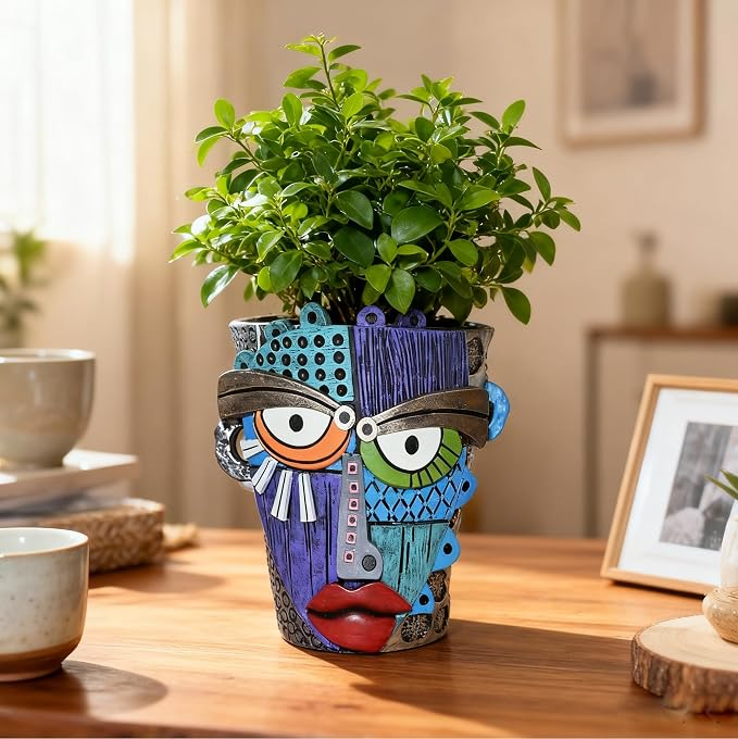 Abstract Face Planter Pots for Plants, Hand-Painted Colorful Flower Pots - Image 6