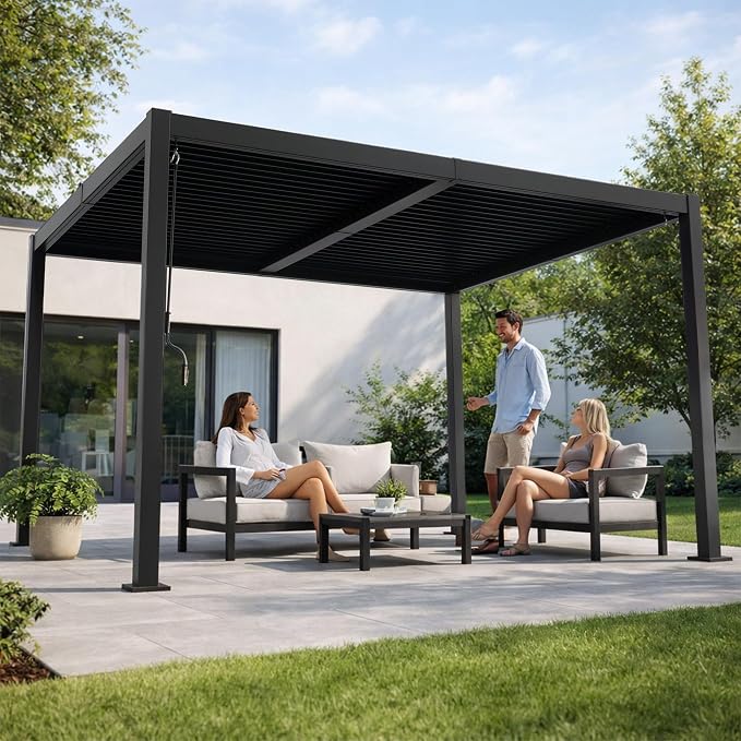 Kozyard Outdoor Louvered Pergola 10ft x 12ft Pergola Sun Shade All-Weather - Image 2