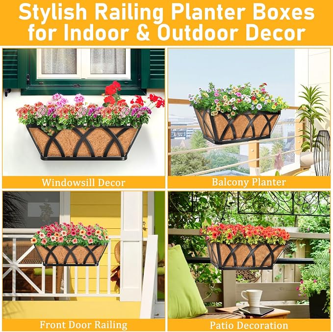 Riare 4 Pack 16 Inch Metal Railing Planter Window Box - Image 7