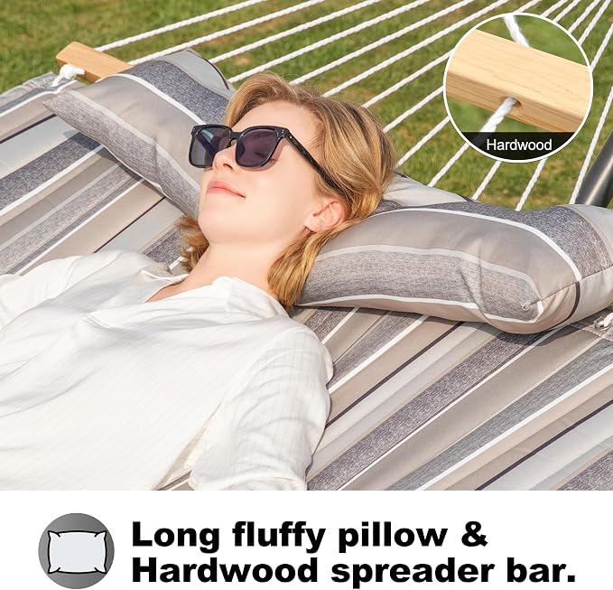 2 Person Hammocks for Outside, Double Quilted Fabric Outdoor Hammock - Image 4