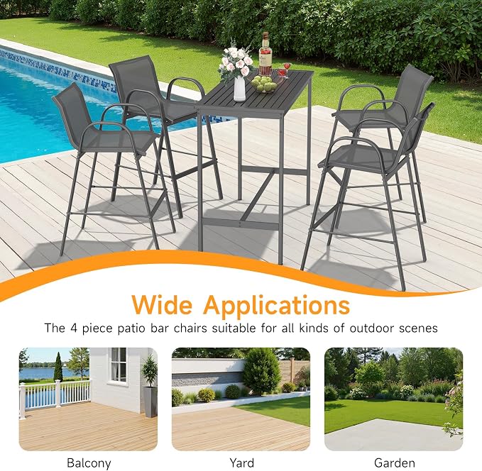 ONBRILL Outdoor Bar Stool Set of 4, Patio Bar Chairs - Image 7