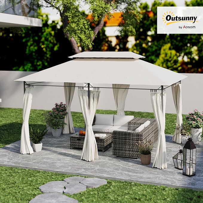 Outsunny 10' x 13' Patio Gazebo, Double Roof Outdoor Gazebo Canopy Shelter - Image 2