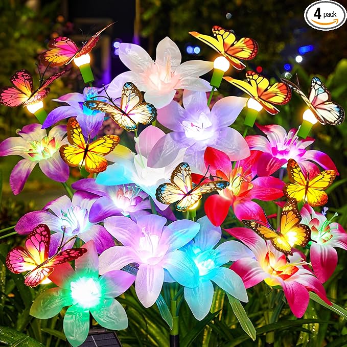Garpar Solar Lights Outdoor Decorative, Upgraded 4 Pack Flowers by GarparOutdoorSolarLights