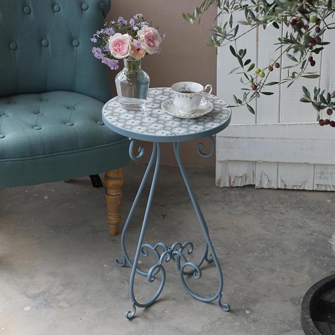 Outdoor Side Table & Mosaic Plant Stand, Indoor Outdoor Coffee Tea Table - Image 4