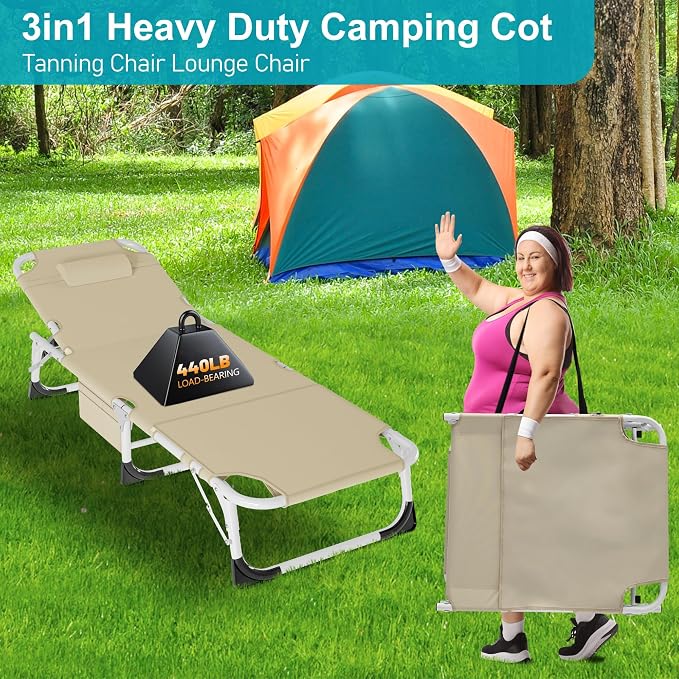 ABORON Sun Tanning Chair, 3 in 1 5 Positions Adjustable Heavy Duty Folding - Image 6