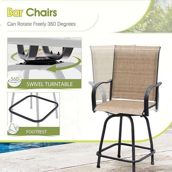 Devoko Patio Swivel Bar Set 3 Pieces Patio High Top Bar Table and Stools Chairs - Image 4