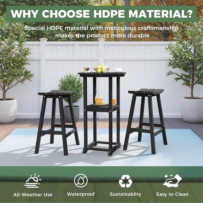Outdoor Bistro Bar Set, Patio Bar Height Tall Stools and High Top Table Set of 2 - Image 3