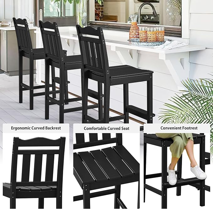 nalone Outdoor Bar Stools Set of 2, HDPE 44 Inch Tall Adirondack Chairs Bar - Image 4