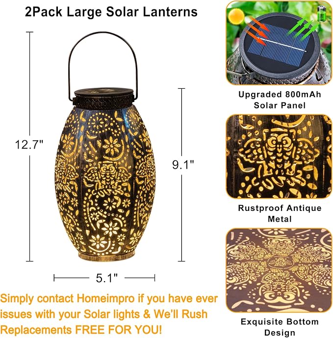 2Pack Owl Solar Outdoor Lanterns Waterproof, Large Decorative Garden Solar - Image 5