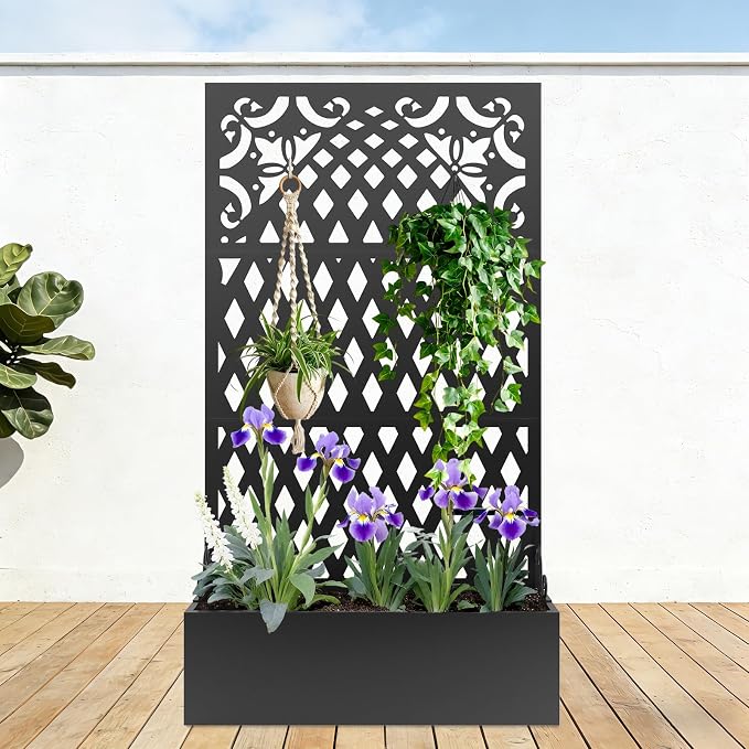 Metal Raised Garden Bed with Trellis & Privacy Screen, Modern Planter with - Image 8