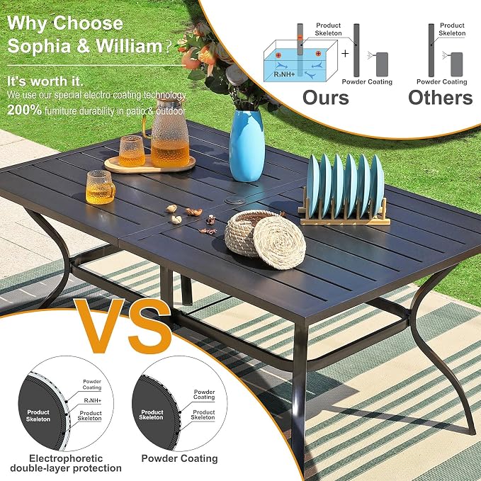 Sophia & William 7 Pieces Patio Dining Set, Rectangular Outdoor Table and - Image 5