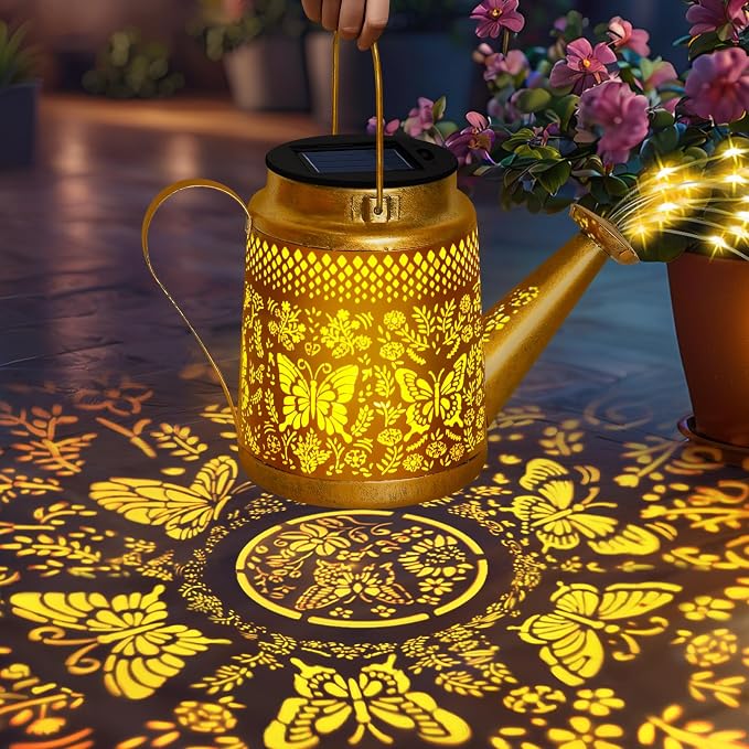 Solar Watering Can Lights Outdoor Garden Decor, Large Butterfly Hanging Lantern - Image 2