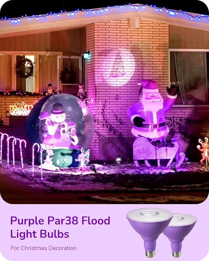 EDISHINE Christmas Decorations PAR38 Purple LED Flood Light Bulbs Outdoor - Image 2