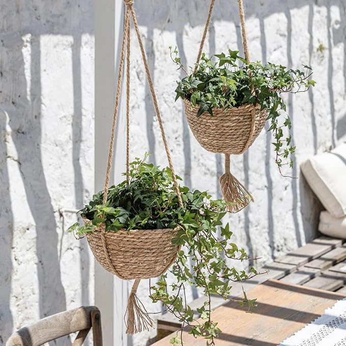 LA JOLIE MUSE Natural Seagrass Hanging Planter Basket Set, Indoor Plant Pots - Image 3