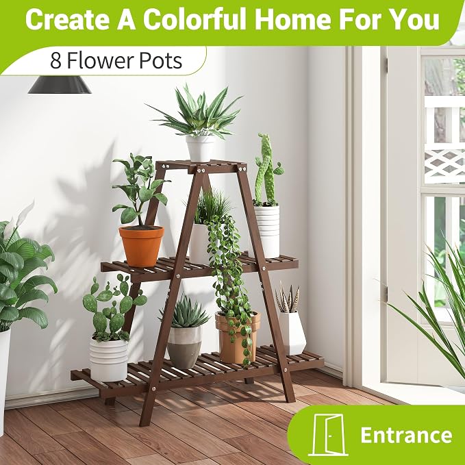 BMOSU Plant Stand Bamboo for Indoor Outdoor Tiered Plant Shelf 8 Potted Flower - Image 2