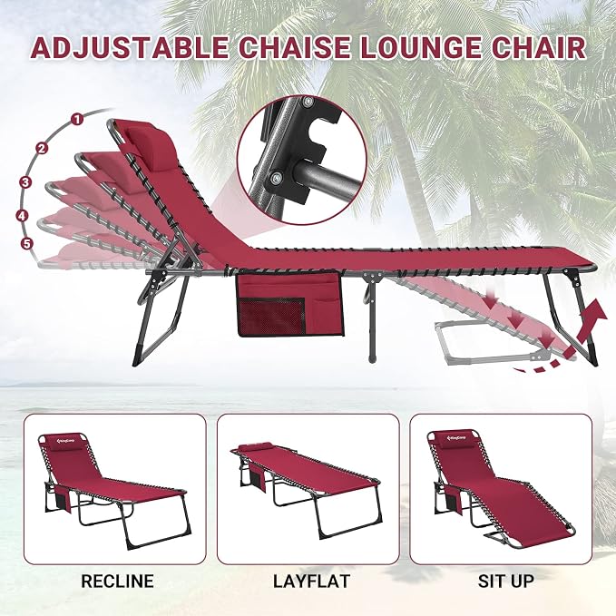 KingCamp Lounge Chair Outdoor, Folding Portable Tanning Chairs Comfy Adjustable - Image 4